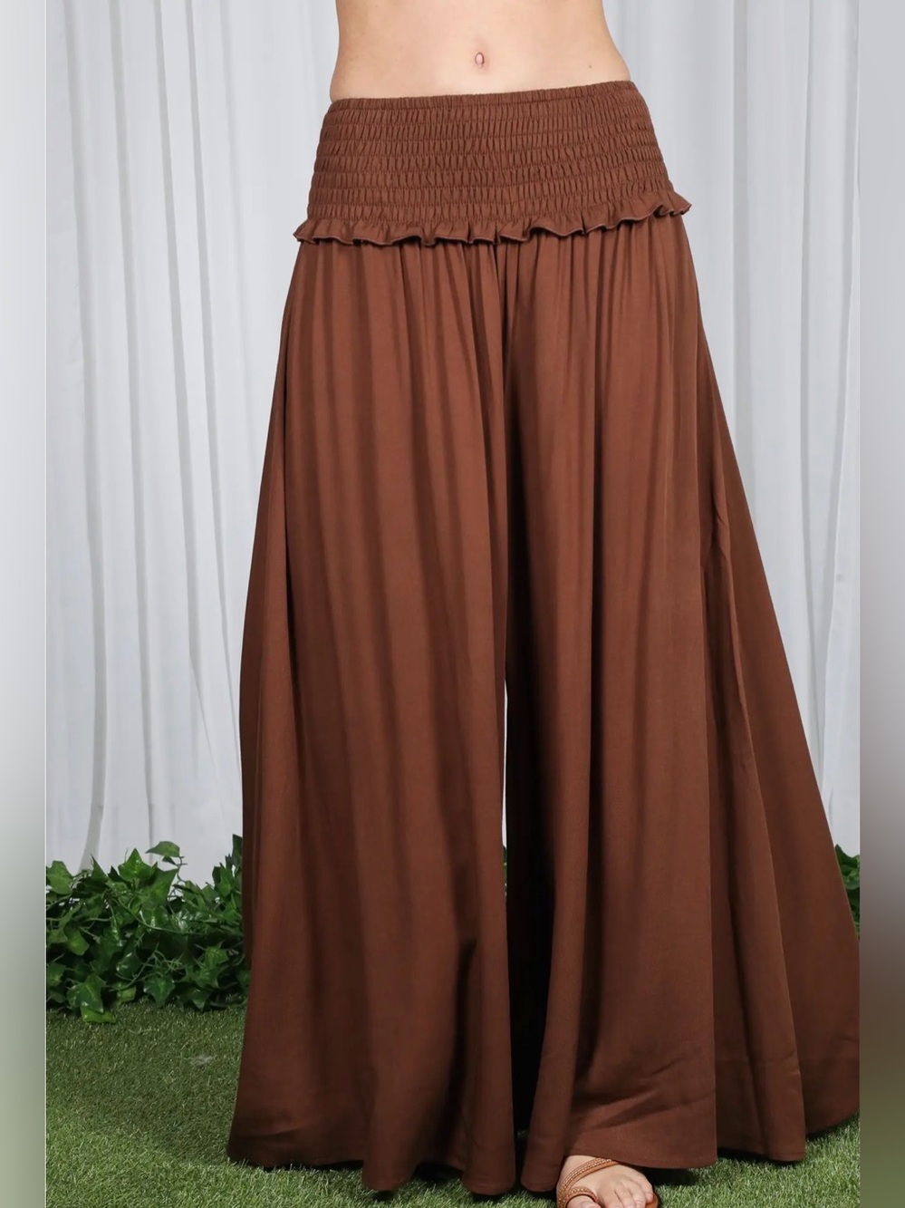 Boho Smocked with Ruffle Wide Leg Pants | SM150 - Picture 3 of 9